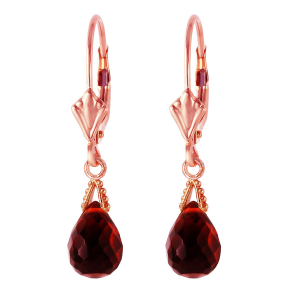 14K. GOLD LEVERBACK EARRING WITH BRIOLETTE GARNETS (Rose Gold)